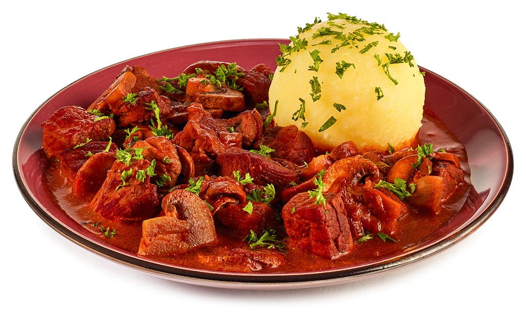 Bier Gulasch mit Kartoffel Knödel Rezept