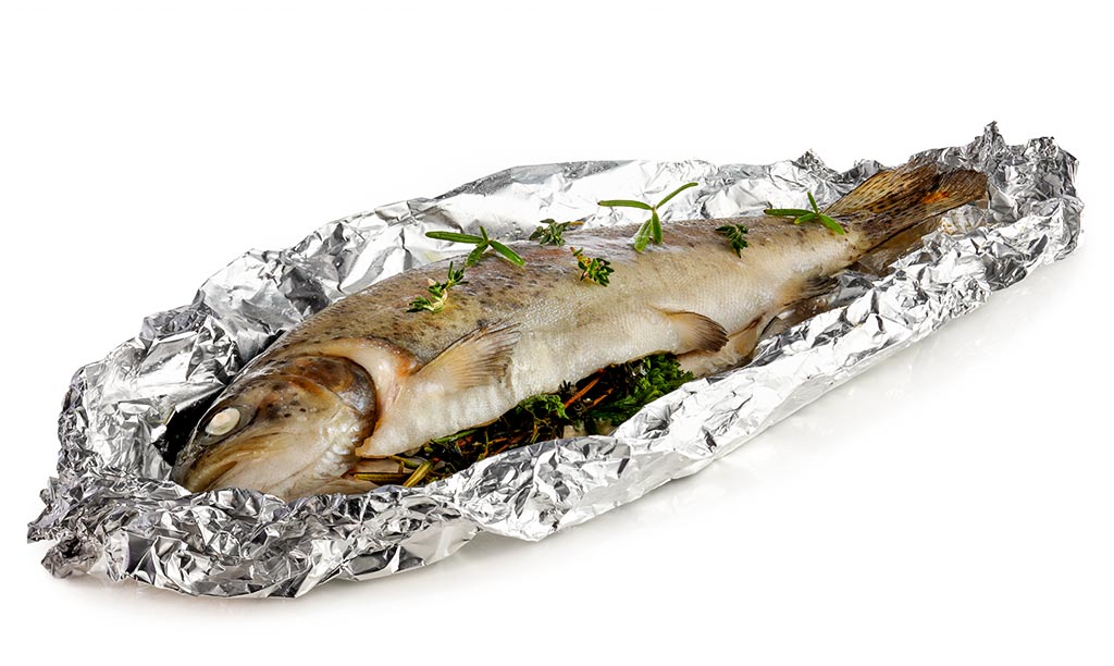 Trout in baking oven