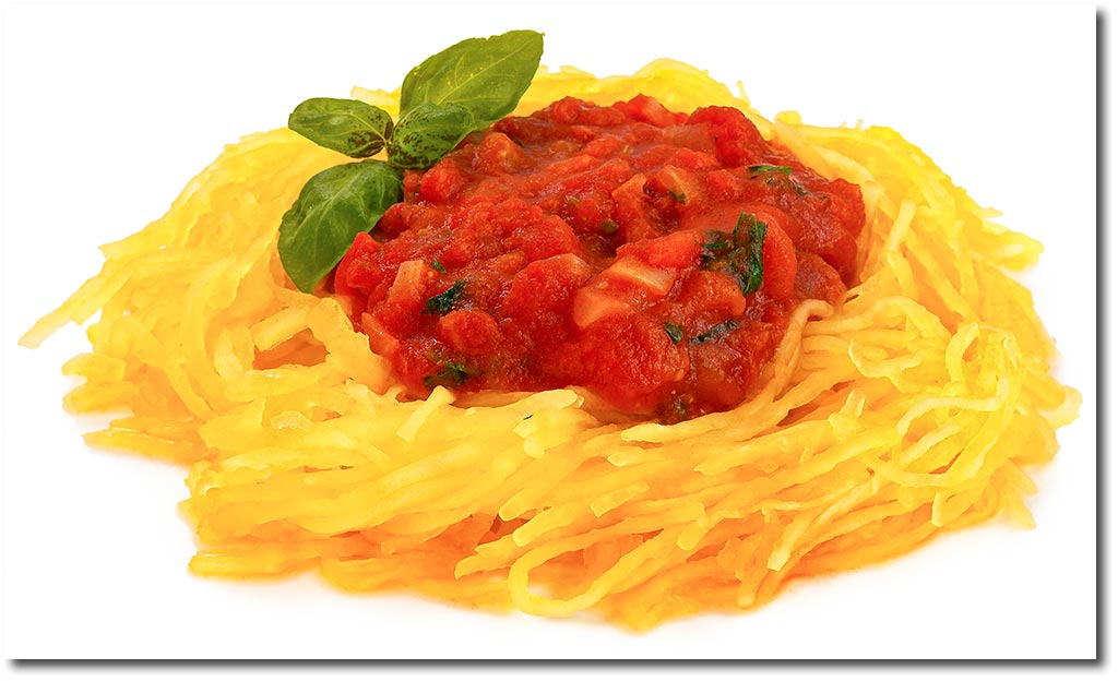 Spaghetti Krbis mit Tomaten Sauce