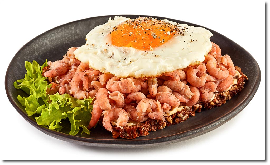 Krabben Brot mit Spiegel Ei