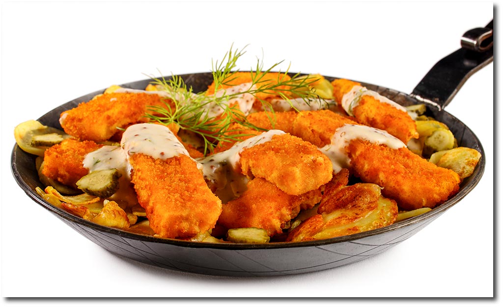 Fisch Stbchen Pfanne mit Senf Soe