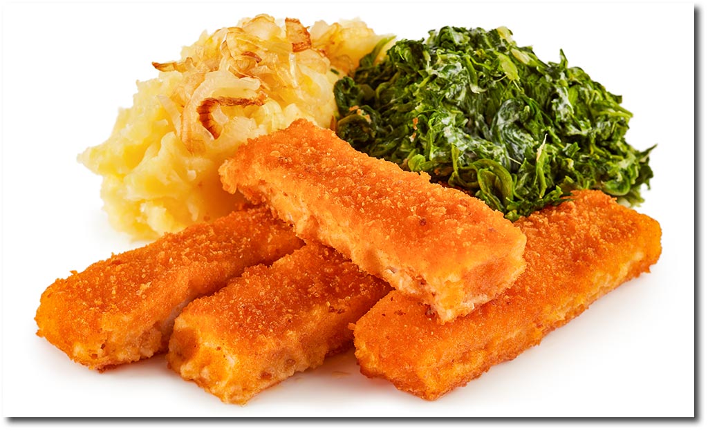 Fisch Stbchen mit Spinat & Kartoffeln