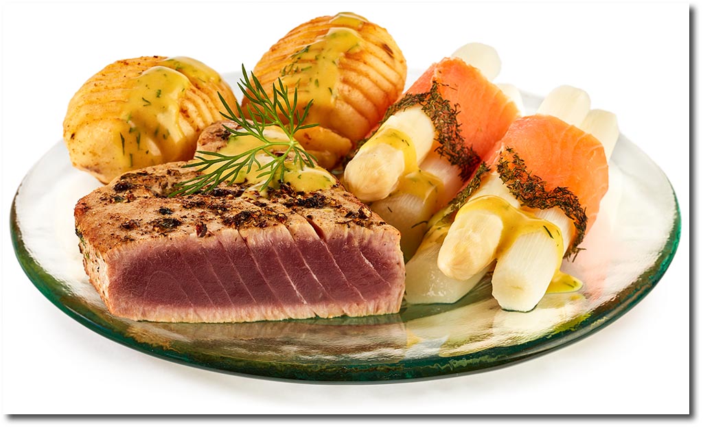 Thunfisch & Lachs mit Spargel
