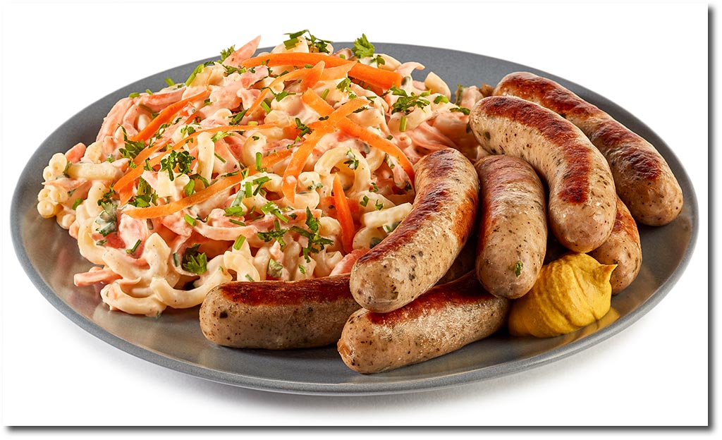 Brat Wurst mit Nudel Salat